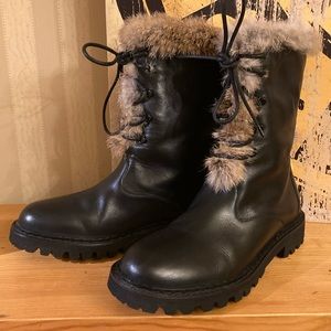 Theory Rabbit Fur Lace Up Combat Style Leather Boots